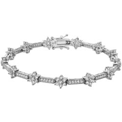 Silver Cz Flower Linked Bracelet 