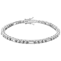Silver Round And Baguette Cz Bracelet 