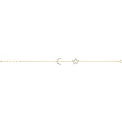 Silver Yellow Gold Plated Cz Star & Moon Bracelet 