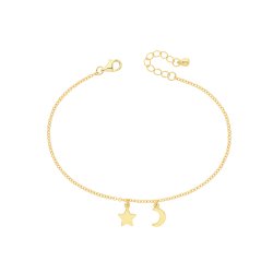 Silver Yellow Gold Plated Star & Moon Bracelet 