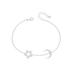 Silver Rhodium Cz Star & Moon Bracelet 