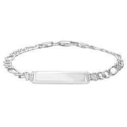 Silver Figaro Pave Id Bracelet 