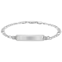 Silver Figaro Pave Id Bracelet 