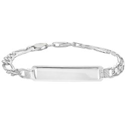 Silver Figaro Pave Id Bracelet 