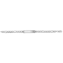 Silver Figaro Pave Id Bracelet 