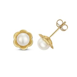Pearl Flower Style Studs In 9ct Gold 