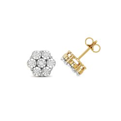 Diamond Illusion Plate Cluster Studs In 9ct Gold 