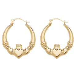 9ct Gold Claddagh Creole Earrings 
