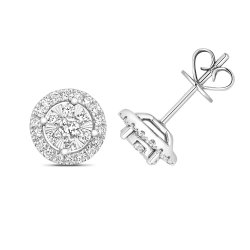 Diamond Brilliant Halo Studs In 18ct White Gold 