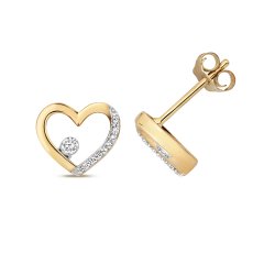 Diamond Heart Shape Studs In 9ct Gold 
