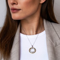 Silver and Gold Plated Double Circle Cubic Zirconia Pendant