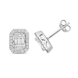 Diamond Octagon Cluster Studs In 9ct White Gold 