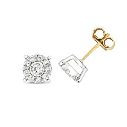 Diamond Brilliant Illusion Studs In 9ct Gold 