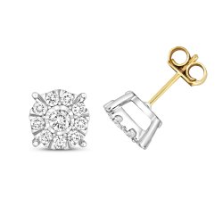Diamond Brilliant Illusion Studs In 9ct Gold 