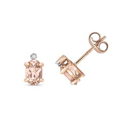 Diamond & Morganite Oval Claw Set Studs In 9ct Rose Gold 