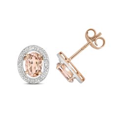 Diamond & Morganite Oval Halo Studs In 9ct Rose Gold 