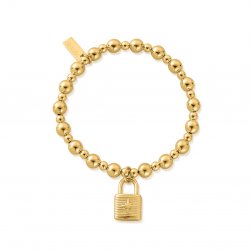 Chlobo Gold Mini Small Ball Padlock Bracelet