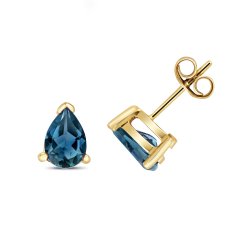 London Blue Topaz Pear Shape Claw Set Studs In 9ct Gold 