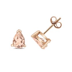 Morganite Pear Shape Claw Set Studs  In 9ct Rose Gold 
