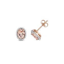 Diamond & Morganite Oval Cluster Studs In 9ct Rose Gold 