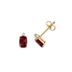 Diamond & Garnet Oval Claw Set Studs In 9ct Gold 