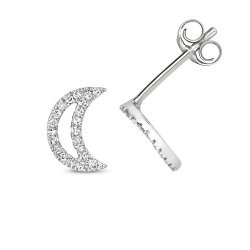 Diamond Moon Studs In 9ct White Gold 