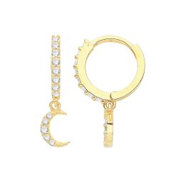 9ct Gold Cz Moon Drop Hinged Earrings 