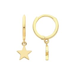 9ct Gold Plain Star Drop Hinged Earrings 