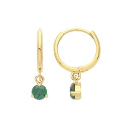 9ct Gold Green Cz Drop Hinged Earrings 