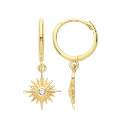 9ct Gold Starburst Drop Hinged Earrings 