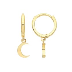 9ct Gold Plain Moon Drop Hinged Earrings 