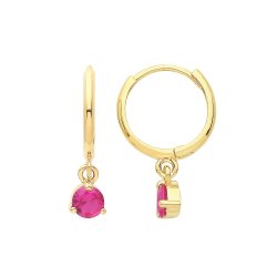 9ct Gold Red Cz Drop Hinged Earrings 