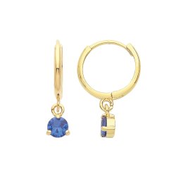 9ct Gold Blue Cz Drop Hinged Earrings 