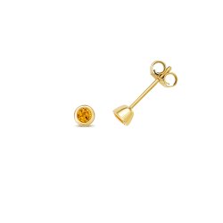 Citrine Rubover Studs In 9ct Gold 