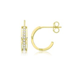 9ct Gold Half Hoop Cz Earrings 