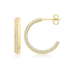 9ct Gold Half Hoop Cz Earrings 