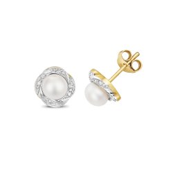 Diamond & Pearl Studs In 9ct Gold 