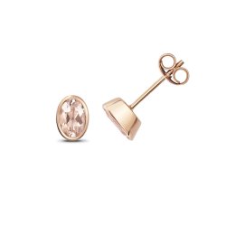 Morganite Oval Rubover Set Studs In 9ct Rose Gold 