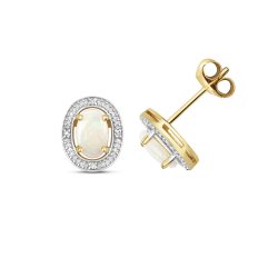 Diamond & Opal Oval Halo Studs In 9ct Gold 