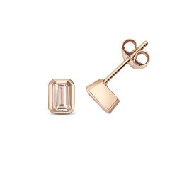 Morganite Emerald Cut Rubover Set Studs In 9ct Rose Gold 