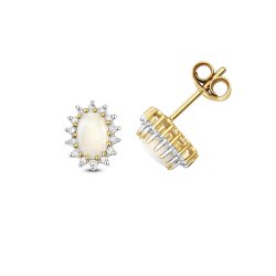 Diamond & Opal Studs In 9ct Gold 
