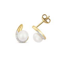 Diamond & Pearl Studs In 9ct Gold 