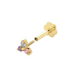 9ct Gold Tricolour Cz Flower Cartilage Labret 