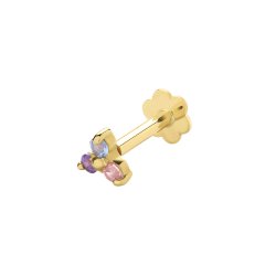 9ct Gold Tricolour Cz Flower Cartilage Labret 