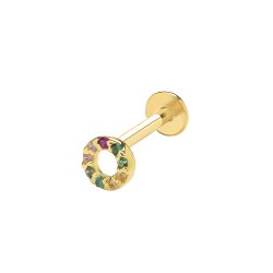 9ct Gold Multicoloured Cz Circle Cartilage Labret 