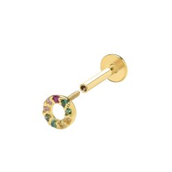 9ct Gold Multicoloured Cz Circle Cartilage Labret 