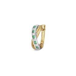 Diamond & Emerald Square 2 Tone Crossover Hoops In 9ct Gold 
