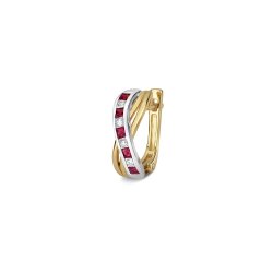 Diamond & Ruby Square 2 Tone Crossover Hoops In 9ct Gold 