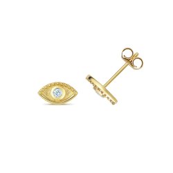 Aquamarine Eye Earring Studs In 9ct Gold 