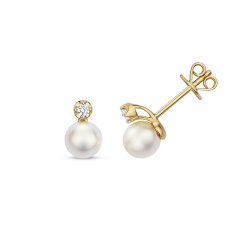 Diamond & Akoya Pearl Earrings In 18ct Gold 